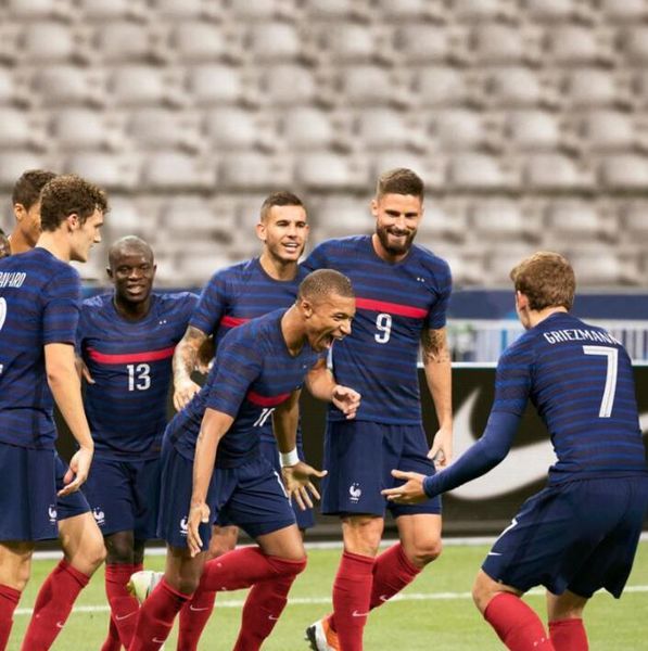 

2020 france soccer jersey #10 mbappe #7 griezmann #13 knate 20/21 thai quality home blue away white nation team football shirt, Black;yellow