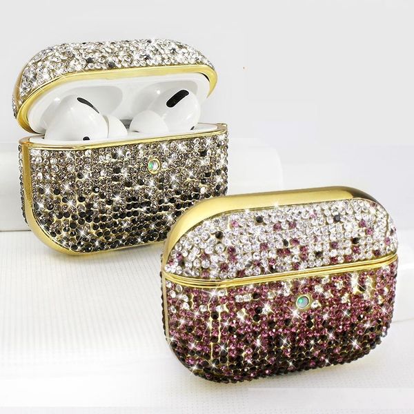 

luxury bling glitter gradient full diamond decorative plating case for apple airpods 1 2 3 pro wireless earphone protective cover bag