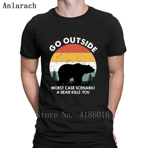 

go outside наихудший сценарий медведь убивает вас футболка дышащий crew neck tee shirt персонализированная нормальный kawaii fit shirt