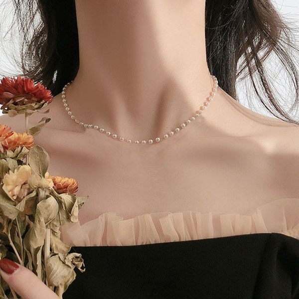 

minimalist fashion gold&silver color pearl bead chain choker necklace women wedding anniversary pearl necklaces jewelry collar, Golden;silver