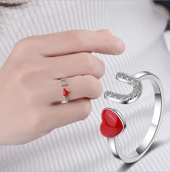 

cluster rings 2021 sale fashion jewelry 925 silver crystal from swarovskis simple wild small love opening ring women and female as gift, Golden;silver