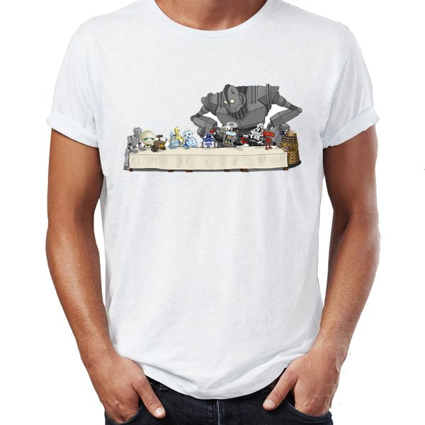 

men's t shirt the last supper featuring the iron giant r2d2 robot awesome tee