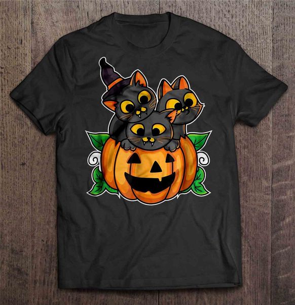 

cats on pumpkin halloween men t-shirt s-3xl loose fit tee shirt