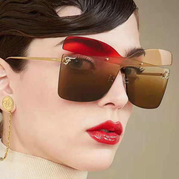 

2020 brand designer one piece sunglasses women fashion rimless vintage sun glasses personality eyeglasses color matching glasses, White;black