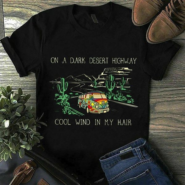 

хиппи автомобилей кактус на темном desert highway black t shirt m-xl