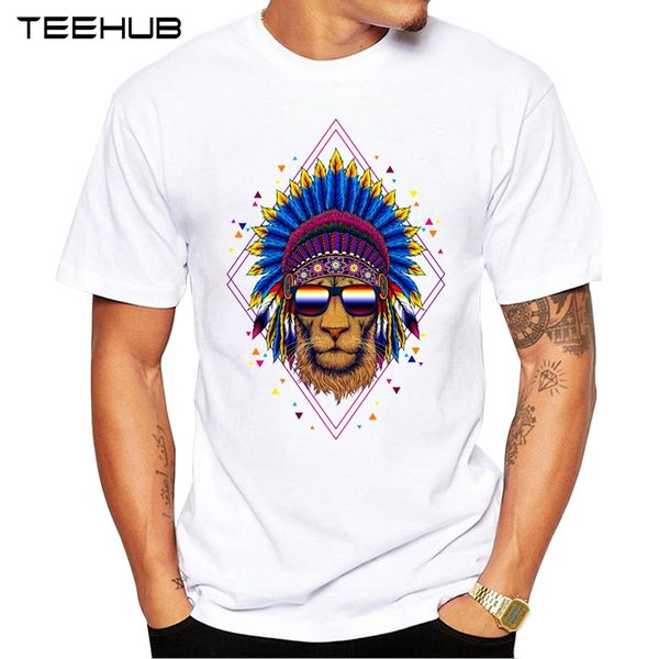 

new arrivals 2019 teehub cool design men's fashion lion headdress printed t-shirt short sleeve o-neck hipster tee