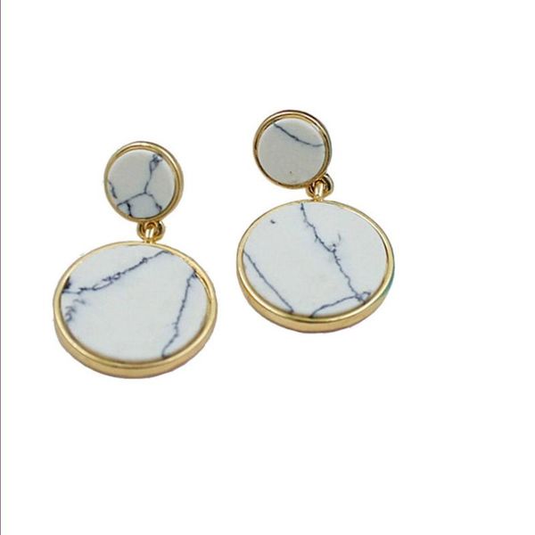 

stud light yellow gold color layer white howlite stone earrings for women abalone shell jewelry, Golden;silver