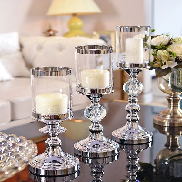 

candle holders european-style ornaments modern home glass metal candlestick creative living room table decoration