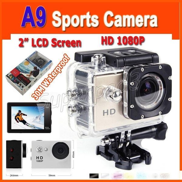 

5pcs sports camera eken a9 2 lcd screen 120Â° lens 30m waterproof 1080p hd video action camera diving dhl shipping