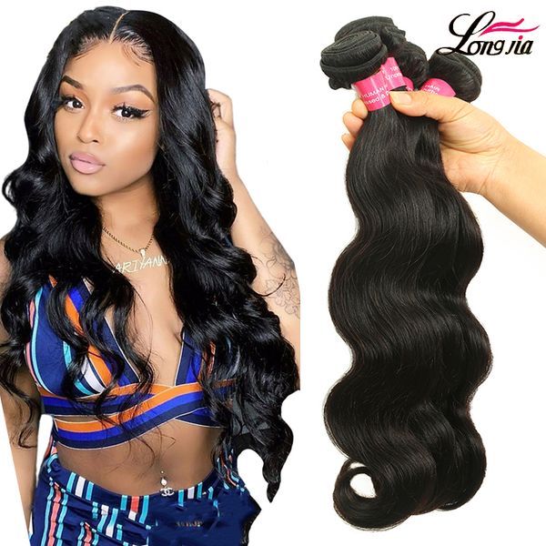 

brazilian human hair unprocessed body wave hair 4 bundle indian virgin hair weave extension whole remy human body wave d8682563, Black