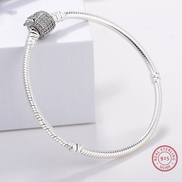 Vendita calda all'ingrosso autentico braccialetto in argento sterling 925 con firma con braccialetto di serpente di cristallo braccialetto adatto per donne con fascino di perline fai da te Pandora