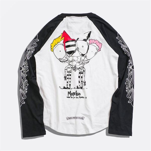 

с длинными рукавами футболка мода мужского tees креативного printed mens конструктора tshirts повседневного street дряблой crew neck, White;black