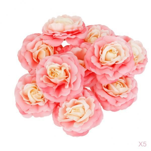 

50x artificial camellia flower heads silk rose home wedding party decor pink