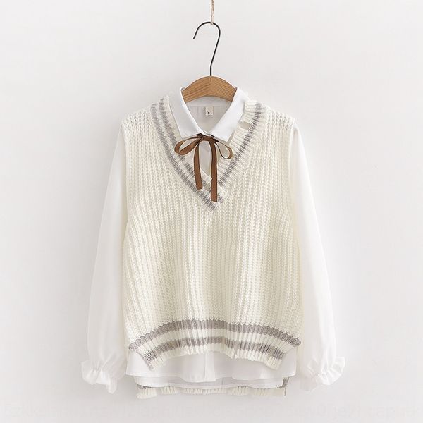 

2019 new elegant artistic age-reducing v-neck knitted sleeveless vest lace sleeve long sleeve shirt lace shirtvest shirtwomen's suit de, Gray
