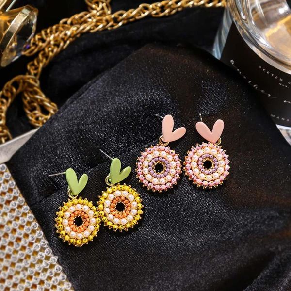 

cute women earrings girls fashion round simulation pearl braid earrings trendy ladies geometric heart stud jewelry gift, Golden;silver