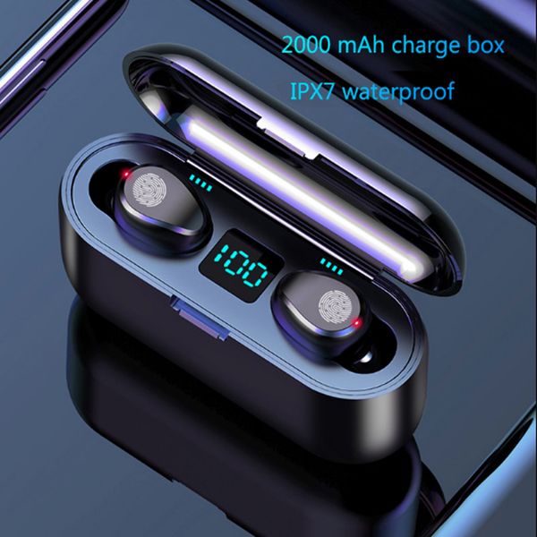 

wireless earphone bluetooth v5.0 f9 tws wireless bluetooth headphone led display with 2000mah power bank headset with microphon