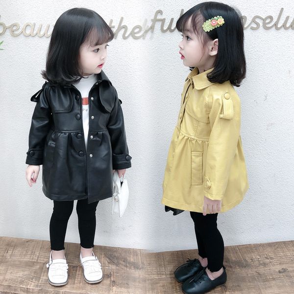 

new children leather jacket for girls clothes pu leather coat for kids girl long sleeve jacket windbreaker girls trench coat, Blue;gray