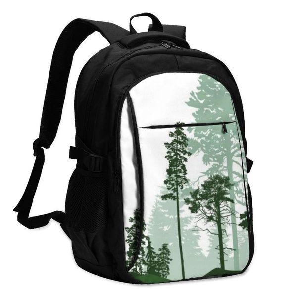 

backpack usb charge women high pines in fir trees forest student backpack letters print school bag teenager girls