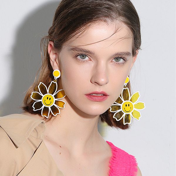 

dangle & chandelier fishsheep 2021 korean big clear acrylic flower drop earrings for women bohemian sunflower statement earring boho jewelry, Silver
