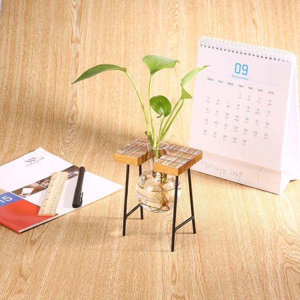 

vintage stool shaped wooden tray hydroponic flower clear beaker glass vase