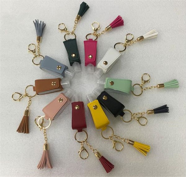 

home hand sanitizer pu leather keychain holder travel bottle refillable container 30ml flip reusable sanitizer bottle keychain