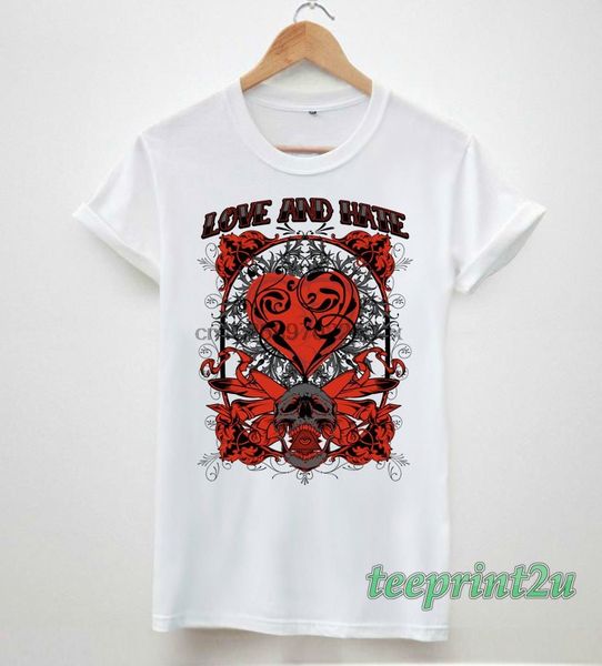 

love and hate roses skull hipster tumblr mens printed tshirt tee men t shirt