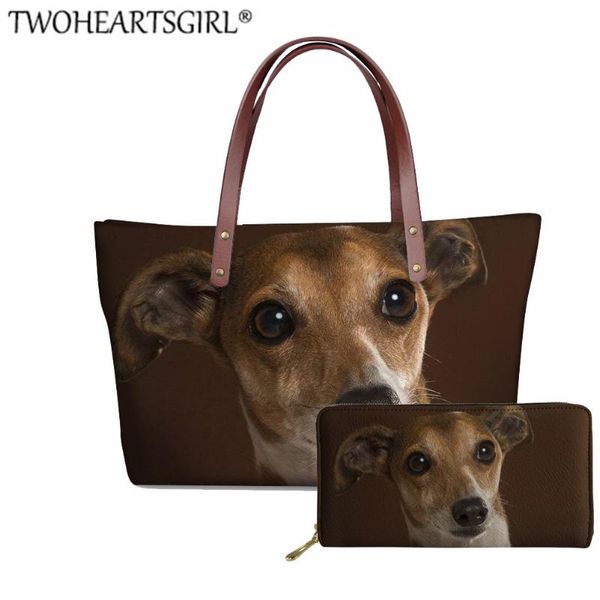 

twoheartsgirl shoulder bag greyhound pet dog 3d printing women handbags 2pcs/set long wallets and tote bag casual messenger