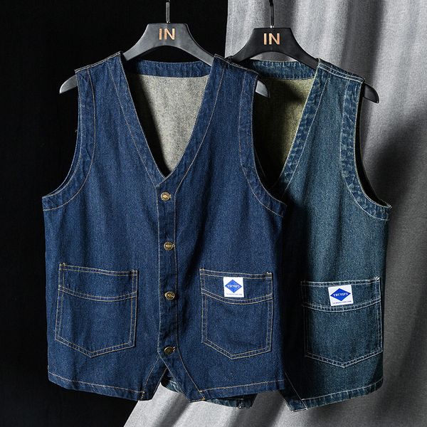 

autumn mens dress vest jacket and coat jean vest for men fashion clothing punk style sleeveless denim chalecos para hombre, Black;white