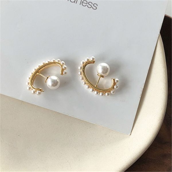 

original ear bones c shape clip female fashion ins pearl cross ear bone earring character pearl without pierced earrings wom, Golden;silver