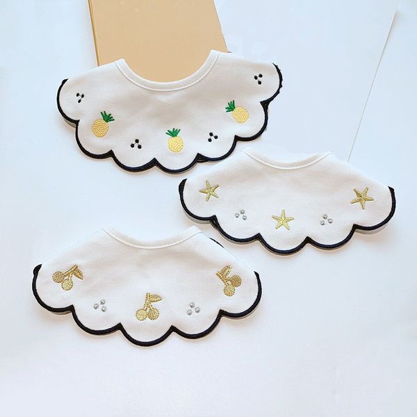 

hair accessories baby bibs cotton round neck burp cloth 360 degree feeding bib for boys girls clothing bandana waterproof, Slivery;white