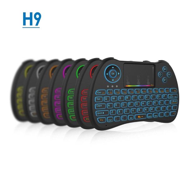 

rainbow backlit mini h9 wireless remote control 2.4ghz fly air mouse backlight qwerty keyboard touchpad for mini pc android tv box