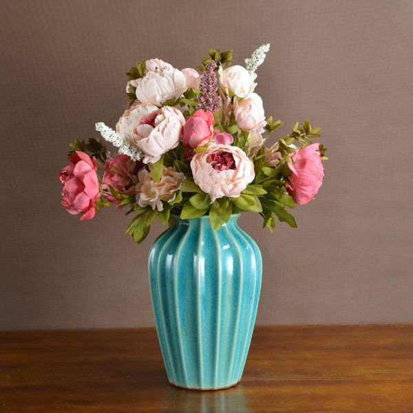 

1 bunch 13heads rose european style peony artificial rose bouquetsilk fake flowers party wedding decoration home decoration
