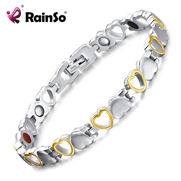 

rainso fashion healthy energy bracelet hearted design stainless steel health care magnetic gold bracelet hand chain for women, Black