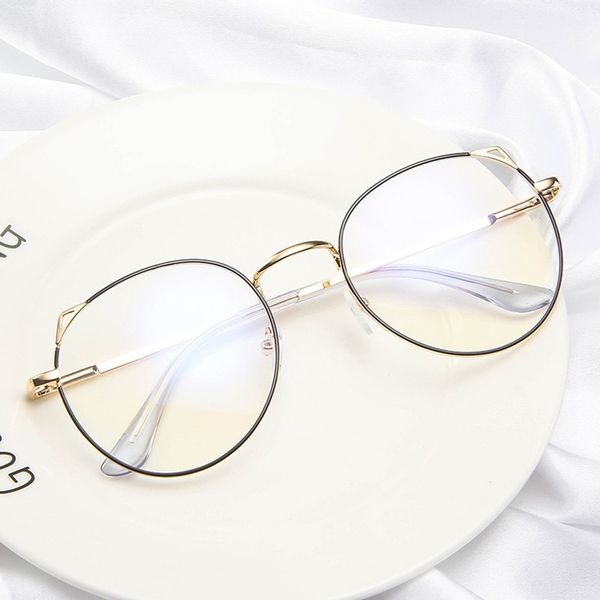 

retro women men round metal cat eye anti-blu-ray optical glasses round metal frame boys girls decorative vintage eyeglasses, White;black