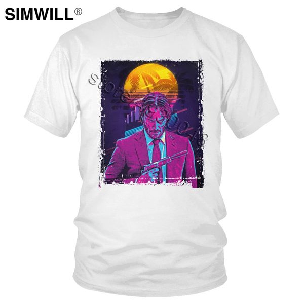 

урожай john wick tshirt для мужчин soft cotton retrowave art tee рубашки с коротким рукавом круглый шеи футболку высокий tops dropshipping