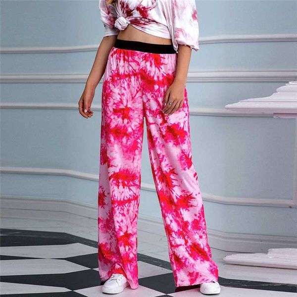 

women's pants & capris autumn and winter fashion tie-dye trousers, high waist elastic, wide loose hip-hop pants, ladies casual street w, Black;white