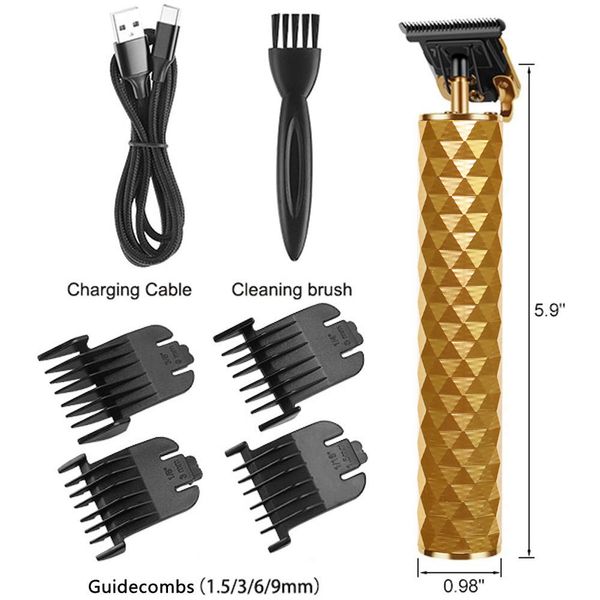 

1200mah li-ион кусачки батареи полигональных алмазов золота парикмахер бритвы масло голова резьба 0mm r-образное лезвие t9 электрический три