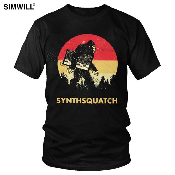 

retro vintage bigfoot synthesizer analog t shirt men print cotton t-shirts short sleeve summer sasquatch synth nerd design tee