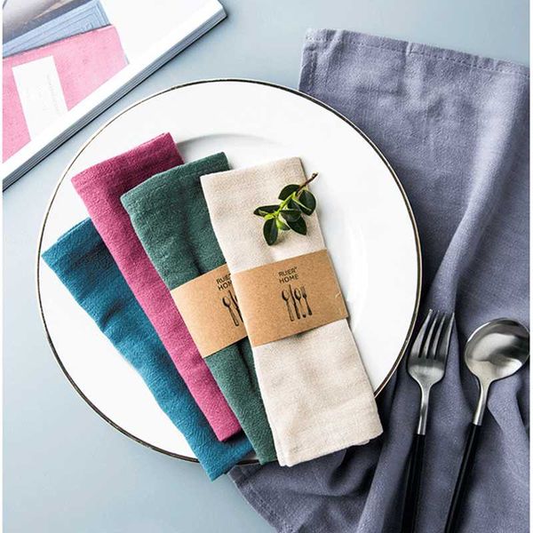 

new cotton linen cloth table napkin polyester handkerchief cloth for dinner party solid cup dishes napkins table decorative