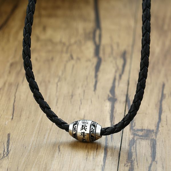 Кулон ожерелья модл мужчины ожерелье 9 слов Будда мантры Lucky Beads из нержавеющей стали шарм с черными плетеными веревками мужские украшения