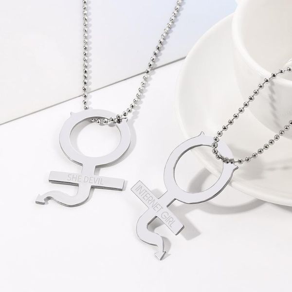

she devil internet girl stainless steel necklace heavy duty gothic streetwear chain necklace choker metal collar high polished, Silver