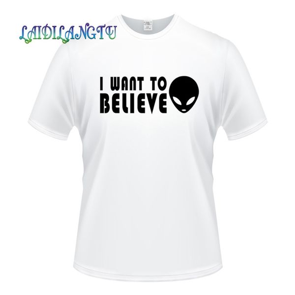 

novelty i want to believe alien ufo x files summer fashion t-shirt men cotton o-neck short sleeve tshirts male tees