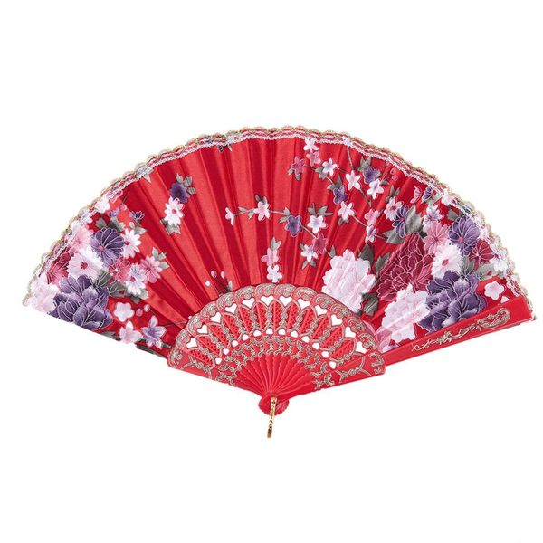 

китайский стиль цветочным узором пластиковые рамы складные рук вентилятора красный