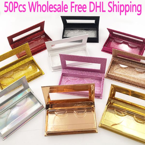 

false eyelashes 50pcs wholesale packaging box fake 3d mink lashes boxes faux cils strip rectangle magnetic case empty