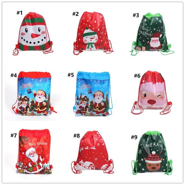 

christmas drawstring backpack bags xmas kids candy gifts storage bag protable totes large purses wallets santa snowman pattern 9color f91301, Black