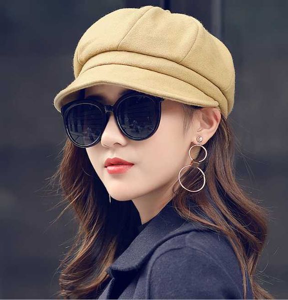 

berets wool women beret autumn winter octagonal cap hats stylish artist painter sboy caps black grey, Blue;gray