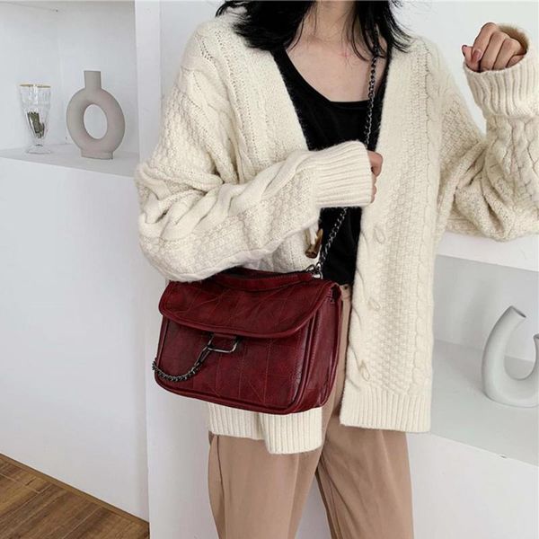 

retro crossbody bags for women 2020 fashion solid color pu leather chain shoulder bags female casual messenger bag