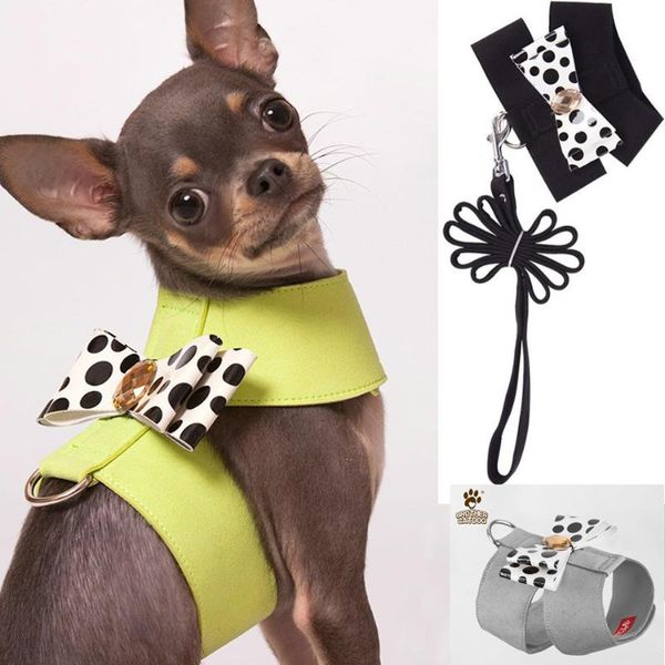 

pet dog harness for dogs puppy chihuahua yorkie cat soft suede leather small cute pet harness with leash vest bow shop products