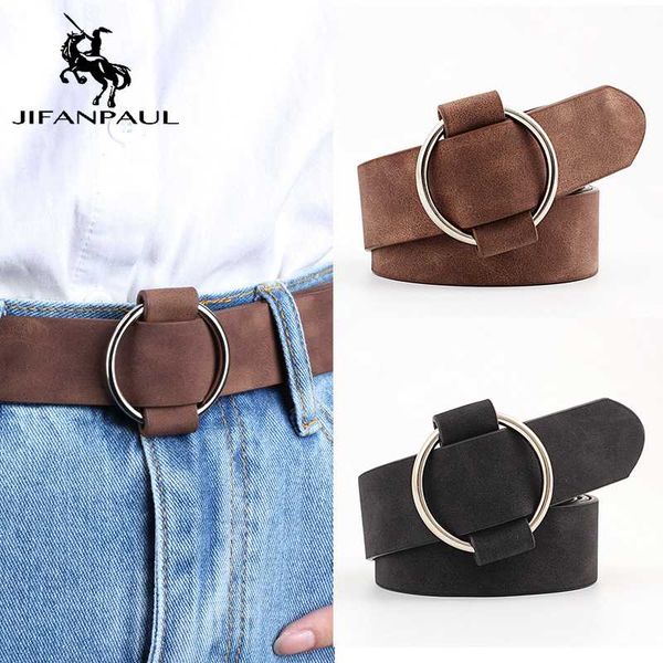 

jifanpaul women's fashion needle-round hole alloy buckle jeans with ladies retro student belt ing, Black;brown