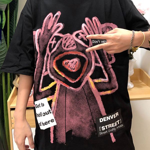 

harajuku style loose wild cartoon ins men and women couple half sleeve t-shirt students simple spoof comic print men's t-shirt